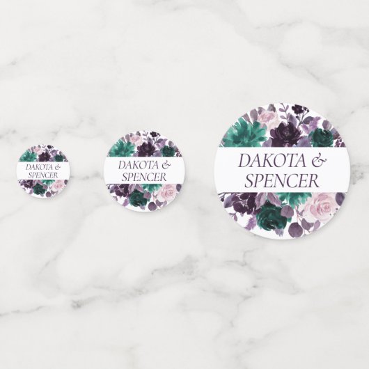 Moody Boho | Aubergine Paarse en Blauwgroen Custom Confetti (Voorkanten)