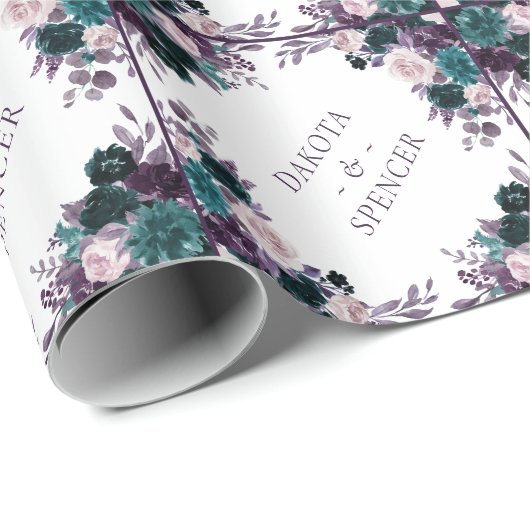 Moody Boho | Aubergine Paarse en Blauwgroen Monogr Cadeaupapier (Rol Hoek)