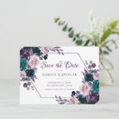 Moody Boho | Aubergine Paarse zilveren Lijsten boe Save The Date (Staand voorkant)