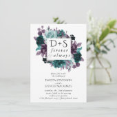 Moody Boho | Blauwgroen bloemenkrans Monogram brui Kaart (Staand voorkant)