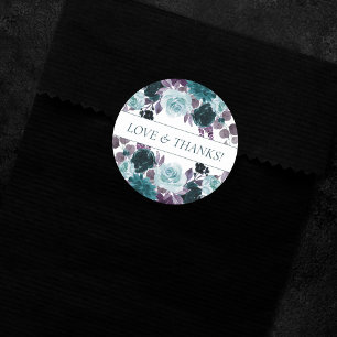 Moody Boho Blauwgroen en Aubergine Paarse Roos C Ronde Sticker