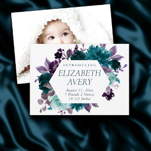 Moody Boho   Blauwgroen en Paarse Bloemen Foto Geb Aankondiging