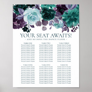 Moody Boho   Blauwgroen en Paarse Floral zitkaart Poster