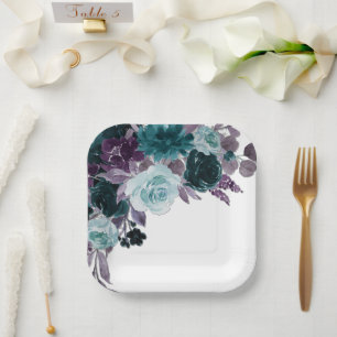Moody Boho   Blauwgroen en Turquoise bloemboeket Papieren Bordje