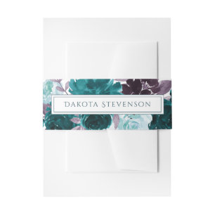 Moody Boho Blauwgroen en Turquoise Bloemen Garla Uitnodigingen Wikkel