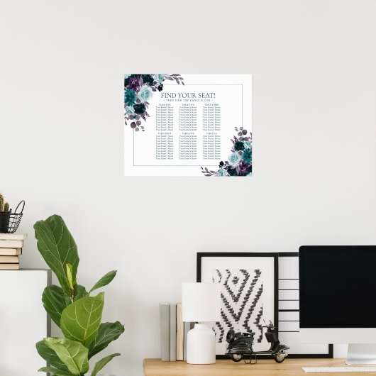 Moody Boho | Blauwgroen Turquoise Bloemen Zitkaart Poster (Thuiskantoor)