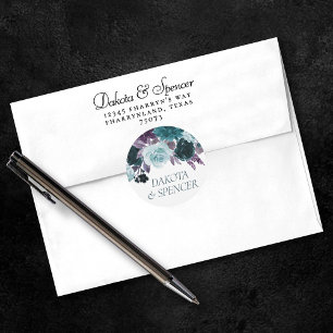 Moody Boho Blauwgroen Turquoise donkere bloemenb Ronde Sticker