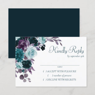 Moody Boho   Blauwgroen Turquoise donkere bloemenb RSVP Kaartje