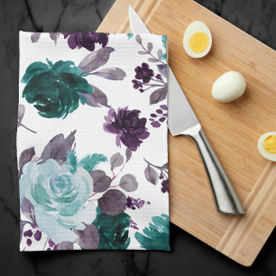 Moody Boho Blauwgroen Turquoise donkere bloemige Theedoek