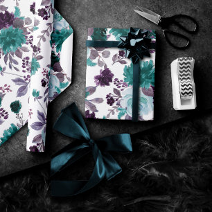 Moody Boho Blauwgroen Turquoise en Paarse Monogr Cadeaupapier