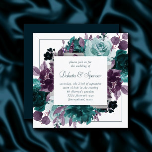Moody Boho   Blauwgroen Vierkante Bloemen Krans Br Kaart