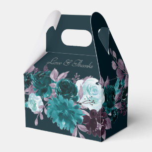 Moody Boho Diep Blauwgroen en Paarse Bloemen Cus Bedankdoosjes