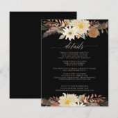 Moody BOHO Modern Herfst Floral Waterverf Black Informatiekaartje (Voorkant / Achterkant)