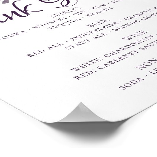 Moody Boho | Paarse Bloemige Drink Keuze Poster (Hoek)