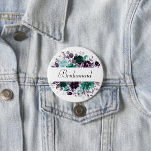 Moody Boho Teal & Purple Floral Bridal Party Ronde Button 7,6 Cm