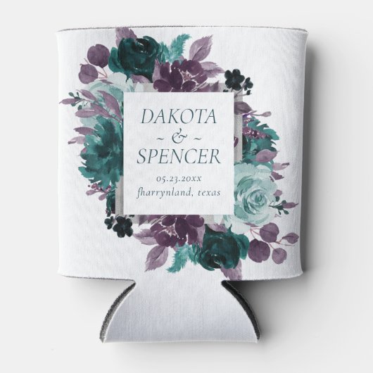 Moody Boho | Turquoise en Paarse Bloemen 'Save the Blikjeskoeler (Voorkant)