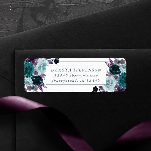Moody Boho Turquoise en Paarse Rozen Guirlande A Etiket
