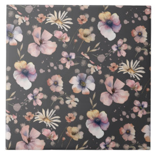 Moody Boho Watercolor Blush Wildflowers Patroon  Tegeltje