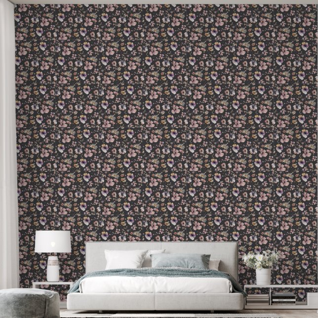 Moody Boho Watercolor Blush Wildflowers Pattern  Behang (Slaapkamer)