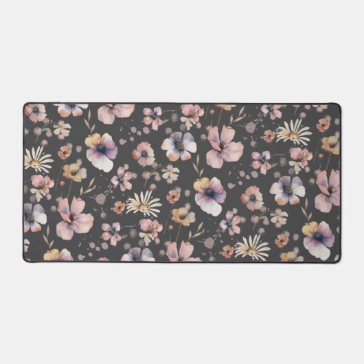 Moody Boho Watercolor Blush Wildflowers Pattern Bureaumat (Voorkant)