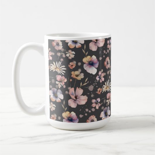 Moody Boho Watercolor Blush Wildflowers Pattern  Koffiemok (Links)