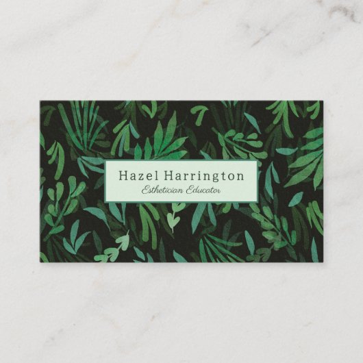 Moody Botanical QR Code Carte de visite Vert Noir (Devant)