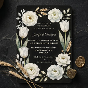 Moody Botanische Witte Zwarte Verlovingsfeest Kaart