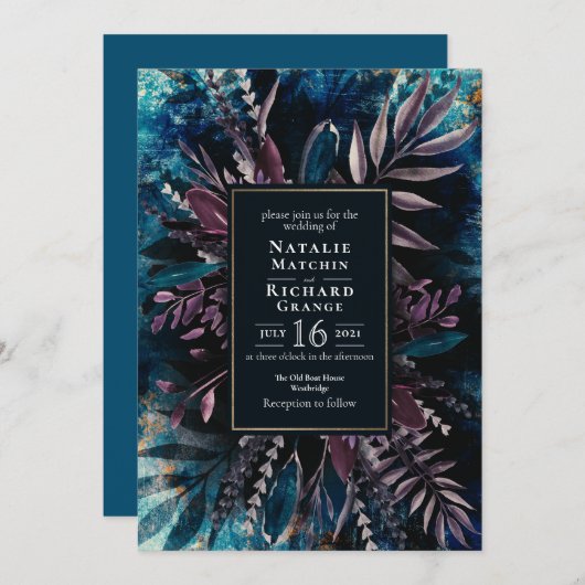 Moody Bouquet botanical bruiloft Uitnodiging (Voorkant / Achterkant)