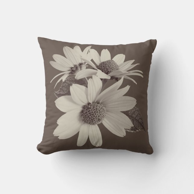 Moody Brown Daisy Custom Monogram Chince Pillow Kussen (Voorkant)