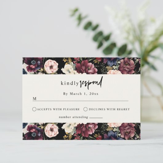 Moody bruiloft briefpapier | Waterverf Bloemen RSV RSVP Kaartje (Staand voorkant)