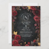 Moody Burgundy Dahlia Fall Wedding Kaart (Voorkant)