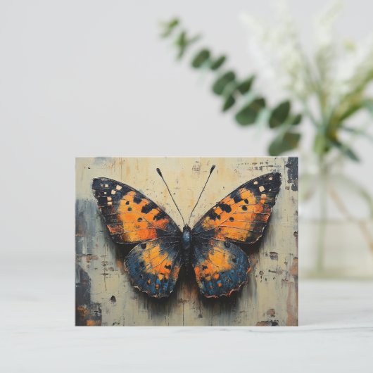 Moody Butterfly on Distressed Wall Briefkaart (Staand voorkant)