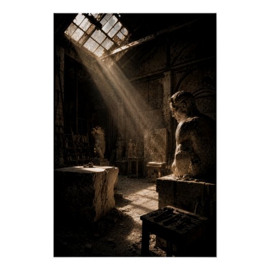 Moody Chiaroscuro Sculpture Studio Fine Art Poster (Devant)
