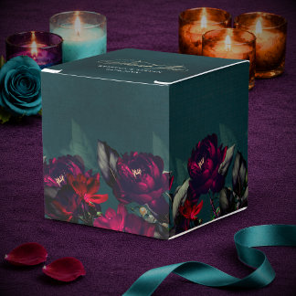 Moody Chic Donkerrood Turquoise Bloemige Bruiloft Bedankdoosjes