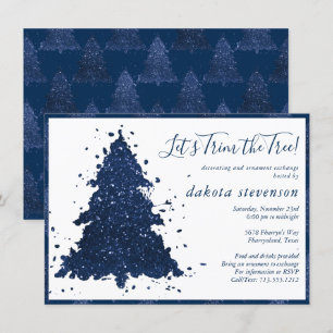 Moody Christmas   Classy Navy Blue Tree Trim Party Feestdagenkaart