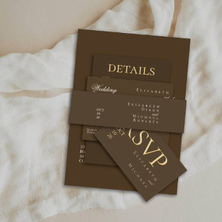 Moody Coffee Ivoor Minimalistische Boho Bruiloft Uitnodigingen Wikkel