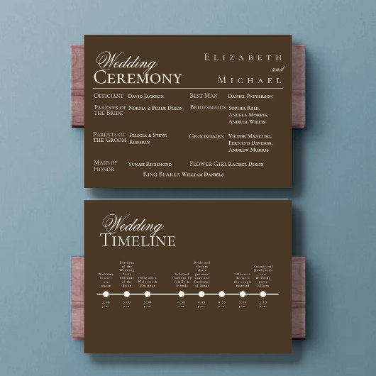 Moody Coffee Minimalist Wedding Program Timeline Menu