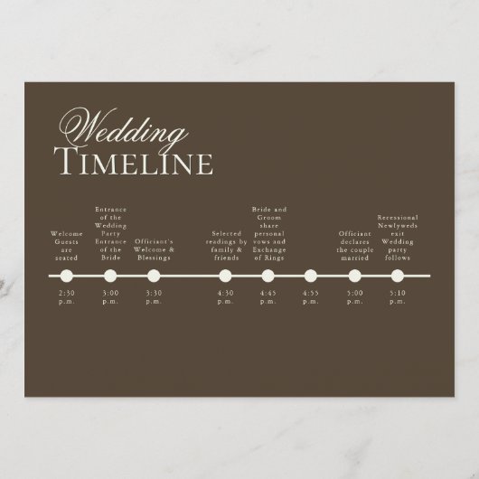 Moody Coffee Minimalist Wedding Program Timeline Menu (Achterkant)
