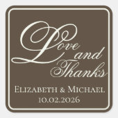 Moody Coffee Modern "Love and Thanks" Vierkante Sticker (Voorkant)