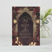 Moody Crimson Floral Wedding Kaart (Staand voorkant)