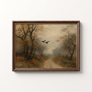 Moody Crows Autumn Path Vintage Bos Poster