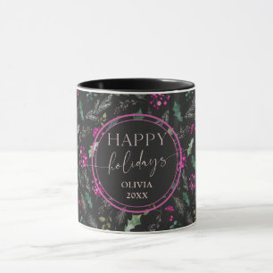 Moody Cute Winter Holly Joyeux Vacances Mug