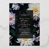 Moody Dahlia Floral Mariage Foil Invitation (Recto)