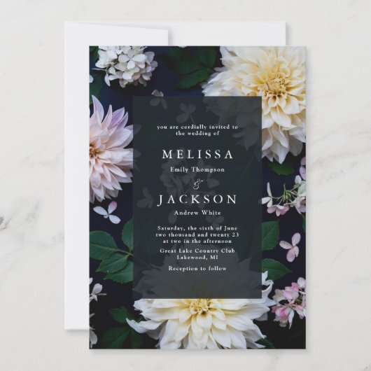 Moody Dahlia Floral Wedding Invitation Kaart (Voorkant)