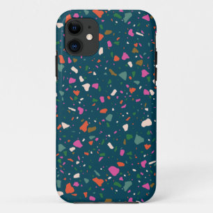 Moody Dark Blauwgroen Terrazzo-telefoontas iPhone 11 Hoesje