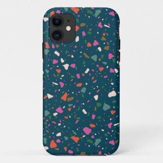 Moody Dark Blauwgroen Terrazzo-telefoontas iPhone 11 Hoesje