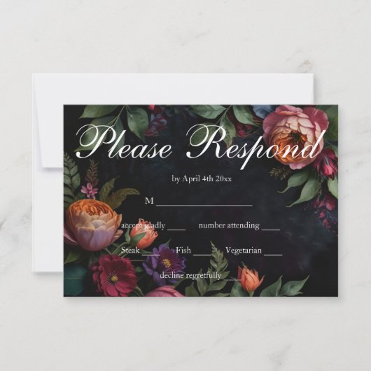 Moody Dark Floral Boho rozen RSVP Kaartje (Voorkant)