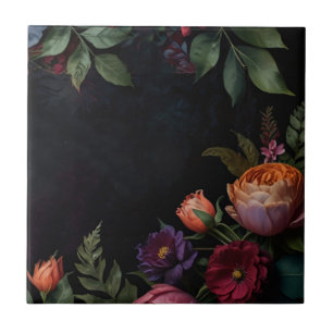 Moody Dark Floral Boho rozen Tegeltje