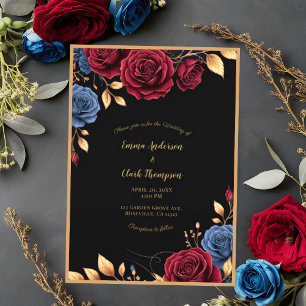 Moody Dark Floral Gold Elegant Wedding Kaart
