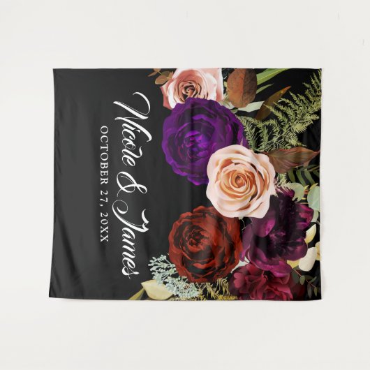 Moody Dark Floral Greenery Bold Wedding Backdrop Wandkleed (Voorkant (horizontaal))